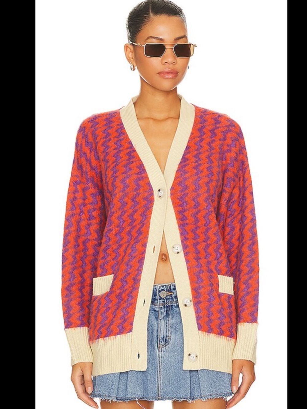Daydreamer Violet and Orange Zigzag Cardigan with Cream Trim